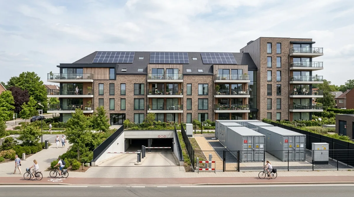 Energieopslag met batterijen in een appartementsgebouw