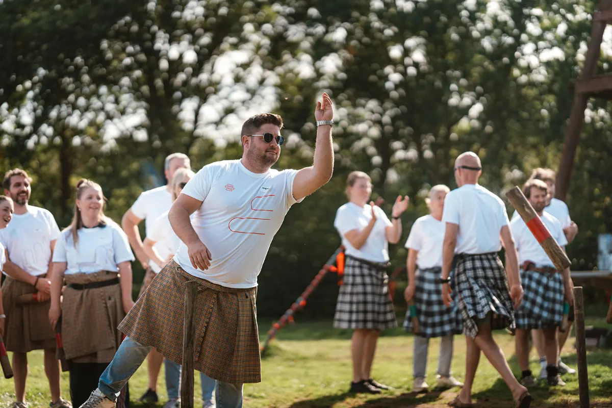 Collega van Trema tijdens de highland games op de teambuilding